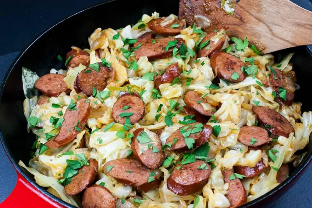 fried cabbage with sausage